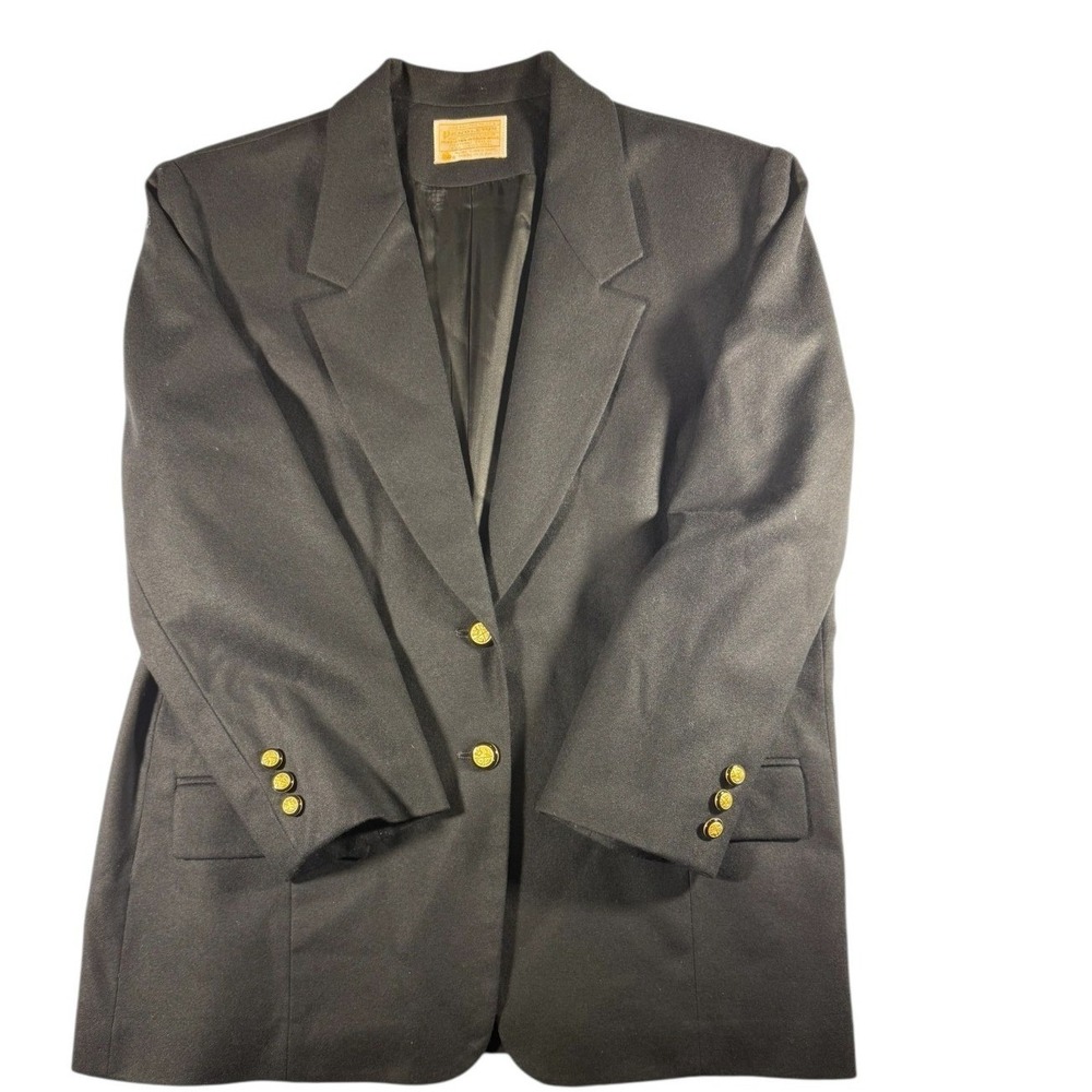 PENDLETON Blazer Womens 14 Pure Virgin Wool Suit Jacket One Button Black USA Vtg